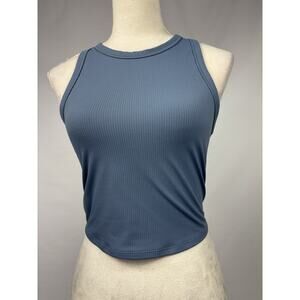 Athleta Transcend Crop Tank Rib Grey Blue Small T-back Cropped Sleeveless